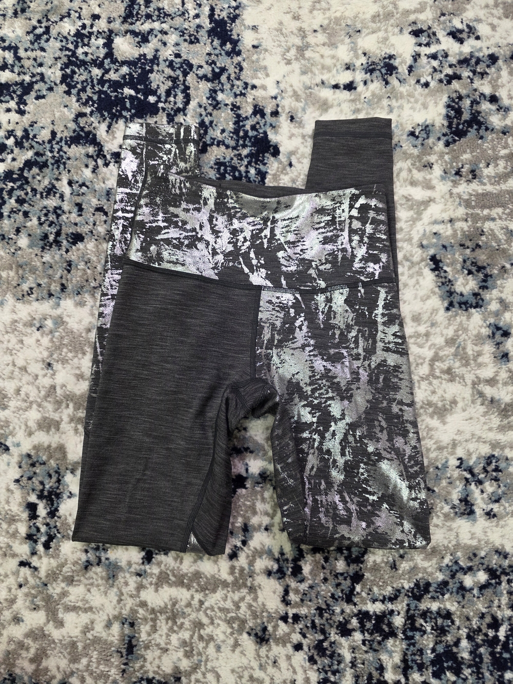 Lululemon Charcoal Gray And Shiny Silver Printed Leggings